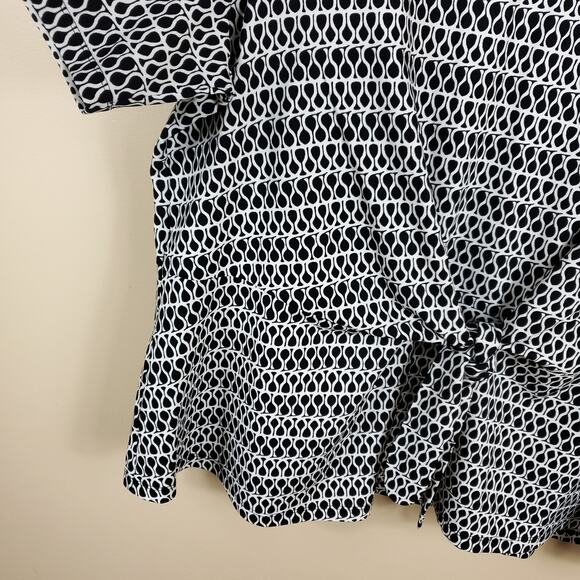 Talbots Black and White Print Short Sleeve Tie Front Blouse Size 2X - Picture 5 of 10
